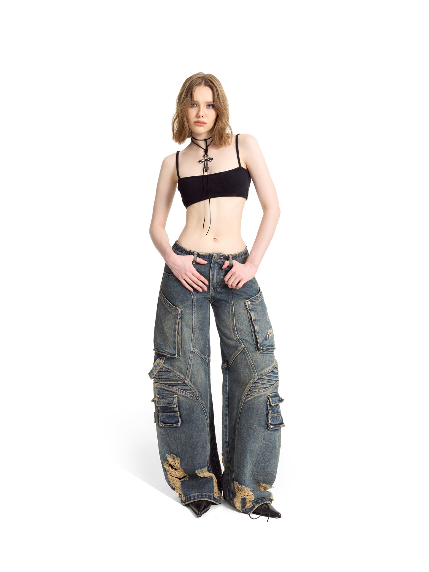 BAGGY LOW WAIST JEANS - HADES FENCE WASH JEANS