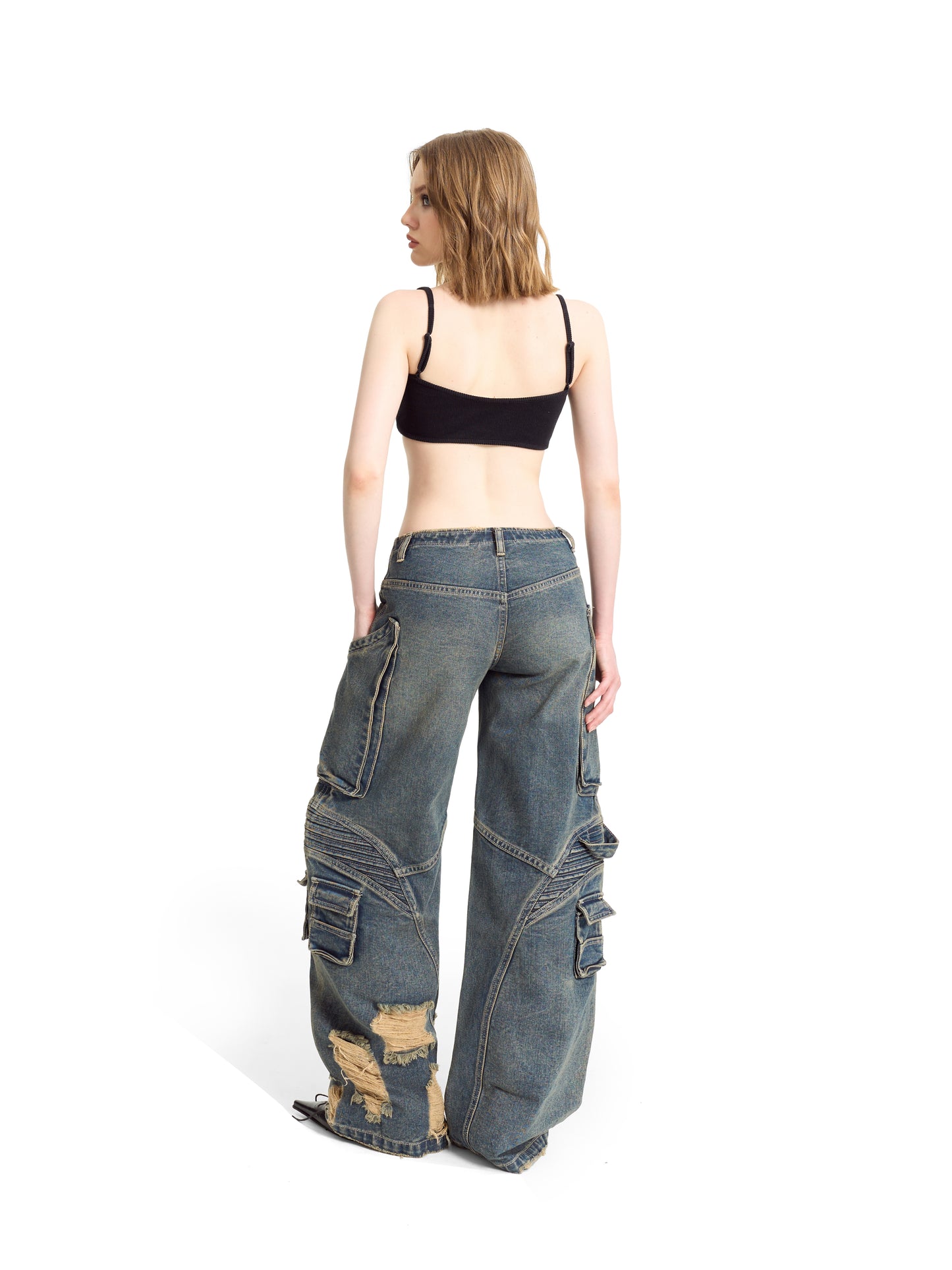 BAGGY LOW WAIST JEANS - HADES FENCE WASH JEANS