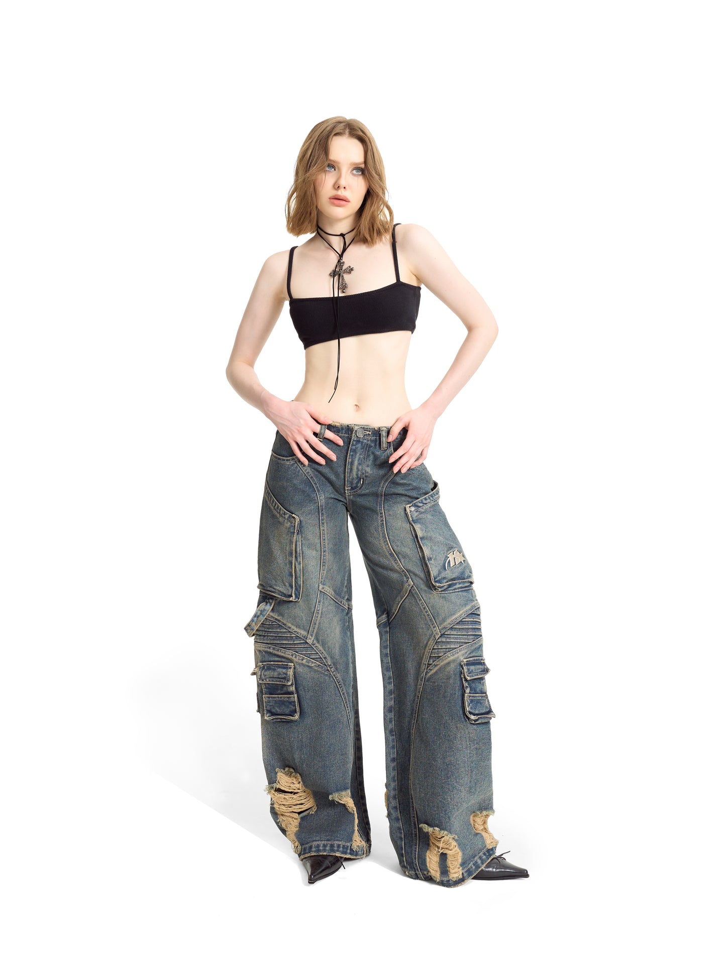 BAGGY LOW WAIST JEANS - HADES FENCE WASH JEANS