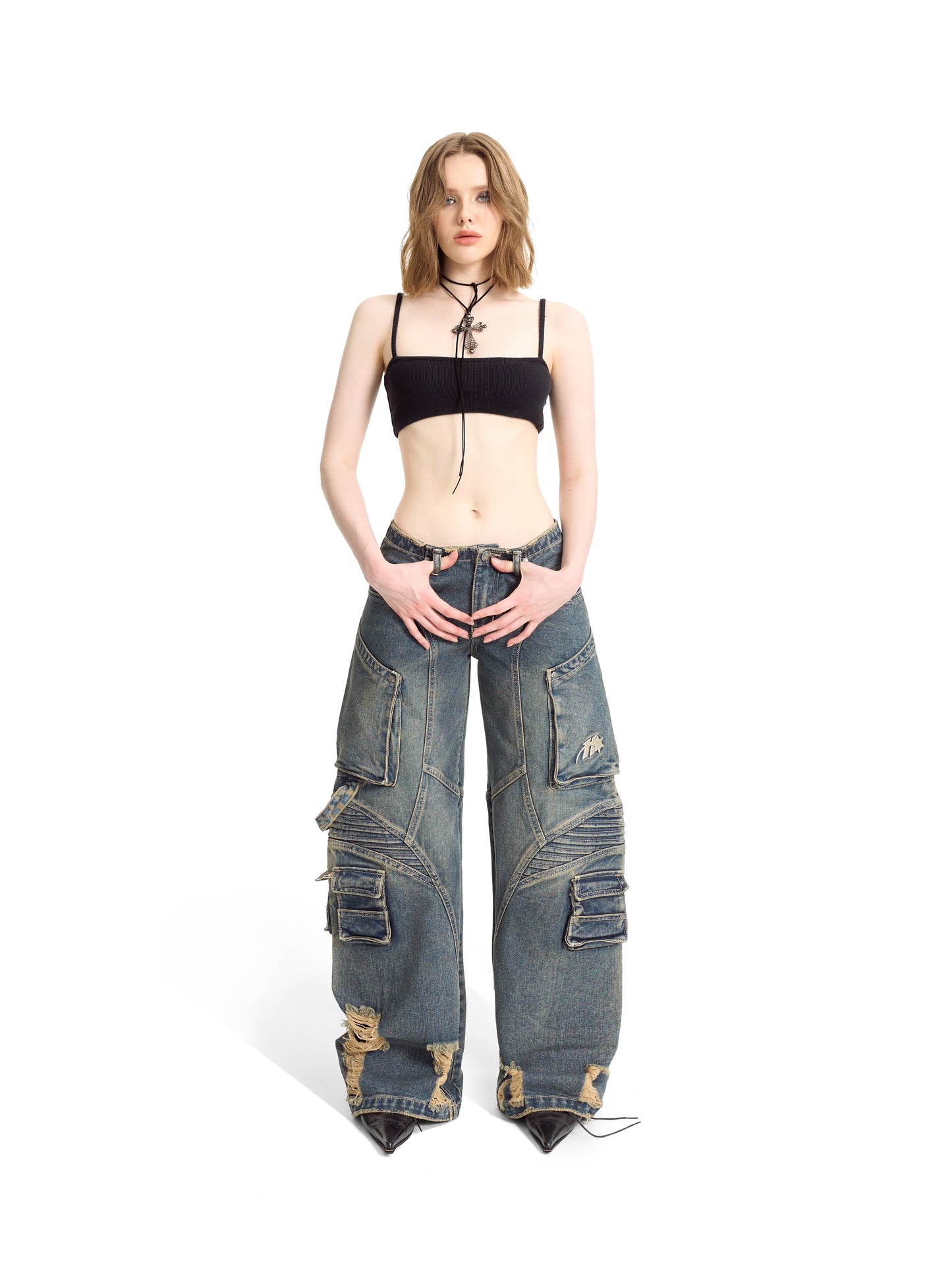 BAGGY LOW WAIST JEANS - HADES FENCE WASH JEANS