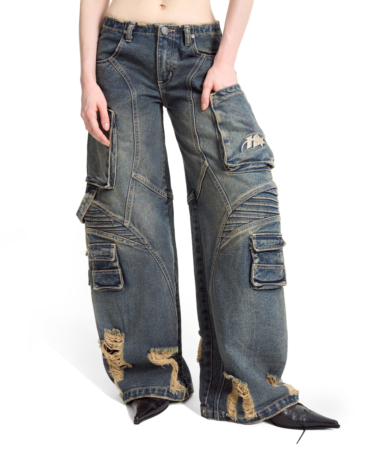 BAGGY LOW WAIST JEANS - HADES FENCE WASH JEANS